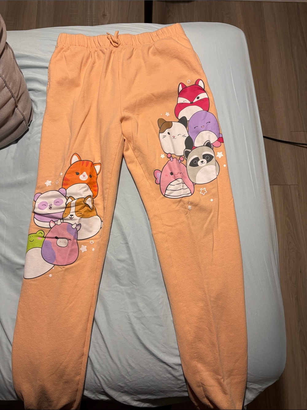 Squishmallows Peach Orange Kids Sweatpants with Multicolor Character Prints